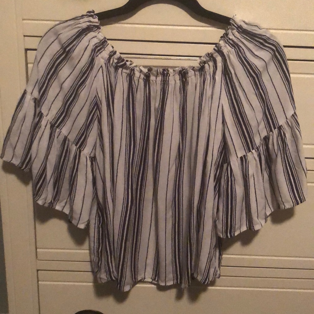 Stripe flutter sleeve peasant top